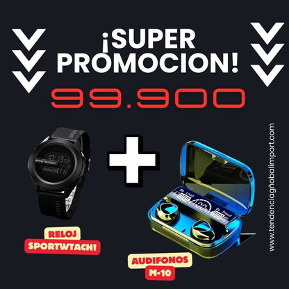 Combo Tactico Audifonos M10 + Reloj Sportwatch Milicia