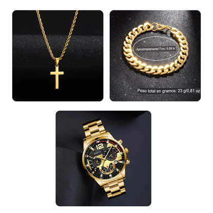Combo Reloj + Pulsera + cadena con cruz