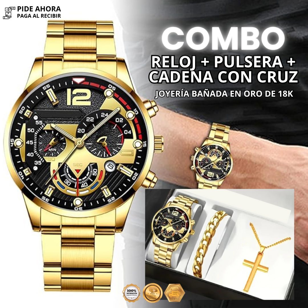 Combo Reloj + Pulsera + cadena con cruz