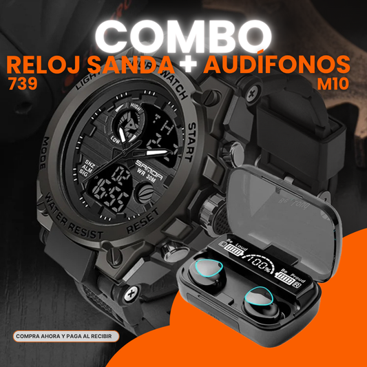 Combo Reloj Sanda + Audífonos M10